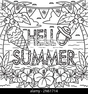 Hello Summer Coloring Page for Kids Stock Vector Image & Art - Alamy