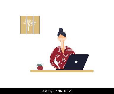 Faceless woman tutor work on laptop.Remote work, distance E-learning or online training during virus epidemic.Lady trainer or coach conduct webinar Stock Photo