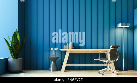 luxury Blue wall home office, working room - 3D rendering Stock Photo