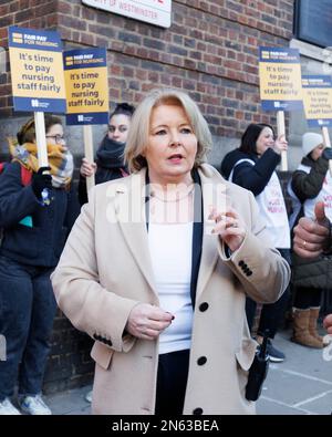 RCN, The Royal College of Nursing, staged a two day strike in February. RCN General Secretary Pat Cullen is seen on picket line. Stock Photo
