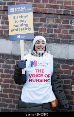 RCN, The Royal College of Nursing, staged a two day strike in February. RCN General Secretary Pat Cullen is seen on picket line. Stock Photo