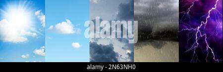 Photos of sky during different weather, collage. Banner design Stock Photo