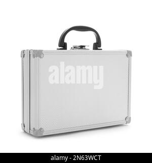 Stylish aluminum hard case isolated on white Stock Photo