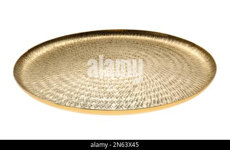 Shiny stylish gold tray isolated on white Stock Photo