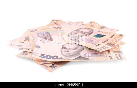 500 Ukrainian Hryvnia banknotes on white background Stock Photo