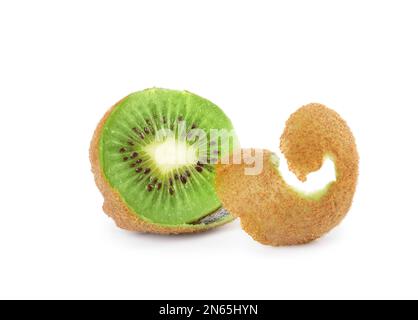 Half of ripe green kiwi isolated on white background. with