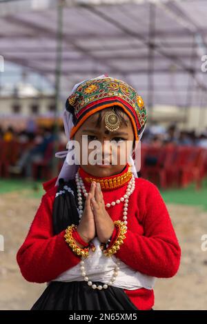 Portrait of a tribal child from the state of Uttarakhand India wearing  traditional attire on 17 January 2023 Stock Photo - Alamy