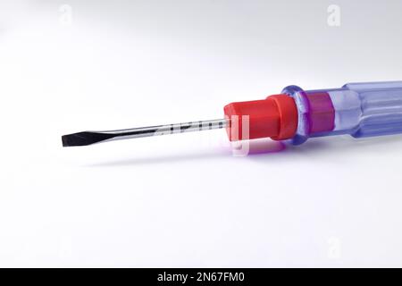 Red test pen on isolated white background. To detect the changing electric field around alternate current energized objects. Stock Photo