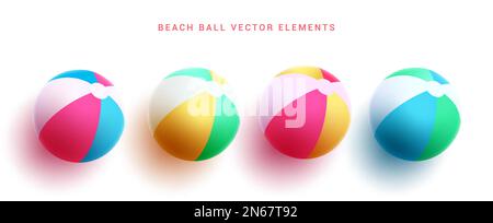 Beach ball vector set. Summer beach ball inflatable element in colorful design for kids toy object. Vector illustration summer elements collection. Stock Vector