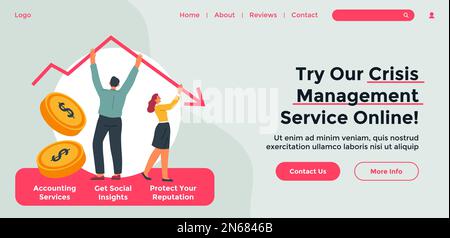 Financial tips and recommendations for crisis, management of budget and help with problems sorting. Economy fall and downsize. Website landing page te Stock Vector