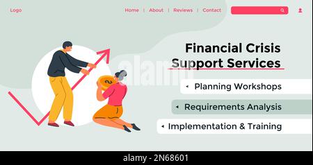 Planning workshops and analysis of business, financial crisis support services for leaders and organizations companies. Website landing page template, Stock Vector