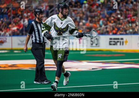 February 4th, 2023: Rochester Knighthawks forward Connor Fields (10) runs in the second quarter against the Buffalo Bandits. The Buffalo Bandits hosted the Rochester Knighthawks in an National Lacrosse League game at KeyBank Center in Buffalo, New York. (Jonathan Tenca/CSM) Stock Photo