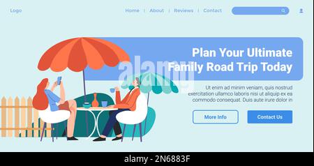 family road trip, plan itinerary now, planner for vacations and holidays. Tourist agency help and assistance for clients. Website landing page templat Stock Vector