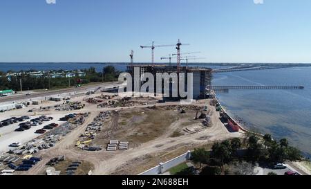 Aerial view Sunseeker Resort Construction 4949 Tamiami Trail, Charlotte Harbor, FL Stock Photo