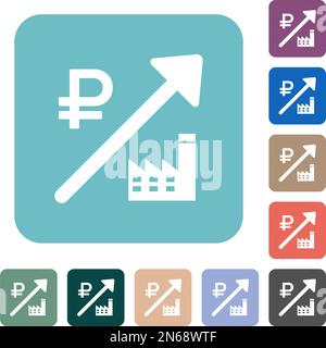 Rising power plant russian Ruble prices flat white icons on round color ...