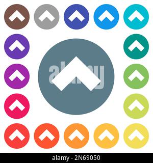 Top angle arrow solid flat white icons on round color backgrounds. 17 background color variations are included. Stock Vector