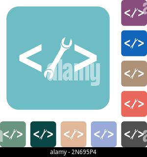Web development with wrench white flat icons on color rounded square backgrounds Stock Vector