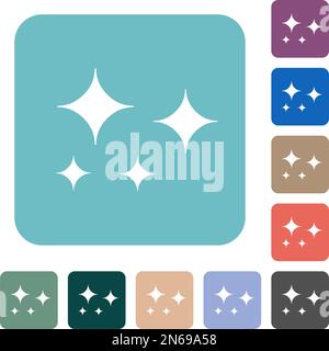 Glare stars solid white flat icons on color rounded square backgrounds Stock Vector