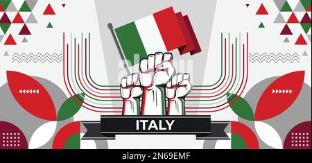 Italy national day banner with Italia flag colors theme background and geometric abstract retro modern green red white design. Italian people. Sports. Stock Vector