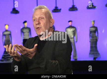 The designer Jean Paul Gaultier speaks at the presentation of the  exhibition 'Cinema i moda. Per Jean Paul Gaultier', at the CaixaForum  Barcelona, on July 11, 2022, in Barcelona, Catalonia (Spain). The