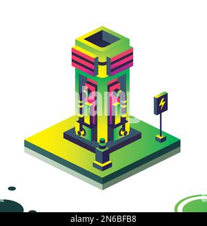 Charging station for electric car. Vector illustration. Colorful concept. Green energy or eco concept. Stock Vector