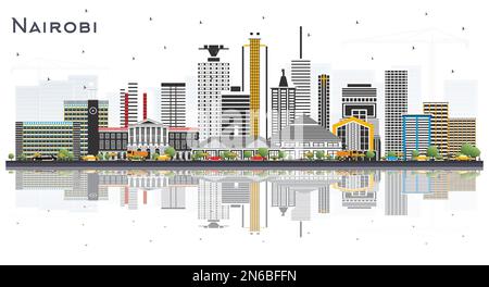 Nairobi Kenya City Skyline with Color Buildings and Reflections Isolated on White. Vector Illustration. Business Travel and Concept. Stock Vector