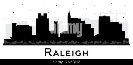 Raleigh North Carolina City Skyline Silhouette with Black Buildings Isolated on White. Vector Illustration. Raleigh Cityscape with Landmarks. Stock Vector