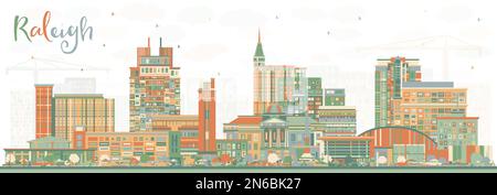 Raleigh North Carolina City Skyline with Color Buildings. Vector Illustration. Raleigh Cityscape with Landmarks. Stock Vector