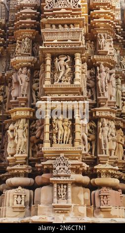 DEVI JAGDAMBA TEMPLE, South Wall, Sculpture of Varaha and Lord Vishnu with Lakshmi,Western Group, Khajuraho, Madhya Pradesh, India, UNESCO World Herit Stock Photo