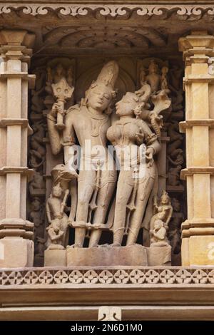 DEVI JAGDAMBA TEMPLE, South wall, Lord Shiva With Parvati, Sculpture, Western Group, Khajuraho, Madhya Pradesh, India, UNESCO World Heritage Site. Stock Photo