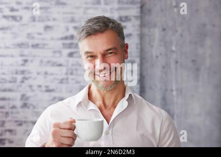 Business Man Virtual Coffee Break Online Call Stock Photo