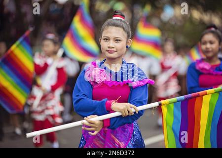 A young woman wearing beautiful Indonesian traditional dress Stock Photo