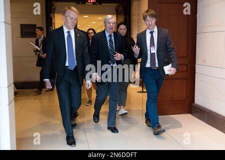 United States Senator James Lankford (Republican of Oklahoma), left and US Senator Lindsey Graham (Republican of South Carolina), center. walk to a briefing in the Capitol in Washington, DC, USA, Thursday, February 9, 2023. Photo by Julia Nikhinson/CNP/ABACAPRESS.COM Stock Photo