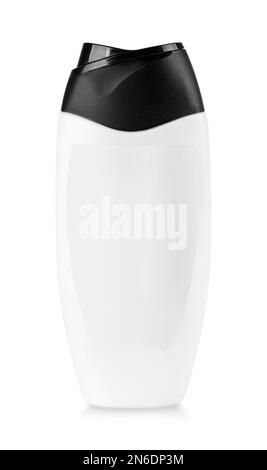 The white plastic bottle with shampoo isolated on white background Stock Photo