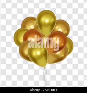 Realistic golden vector balloons arrangement on transparent background Stock Vector