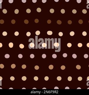 Seamless polka dots pattern. Brown, beige hand-drawn circles on dark red background. Abstract lines of points ornament. Vector boho illustration for w Stock Vector