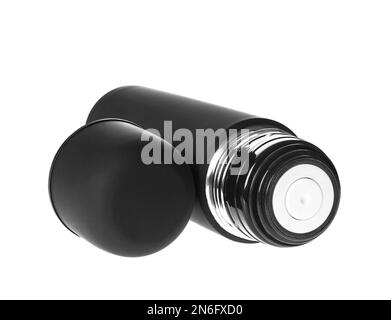 Black thermos with lid isolated on white Stock Photo