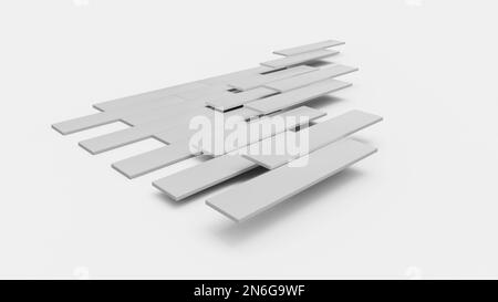 A 3D rendering of empty black and white flooring installation fixing parquets on floor Stock Photo