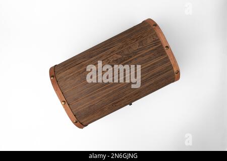 Closed wooden box, from above, white background Stock Photo