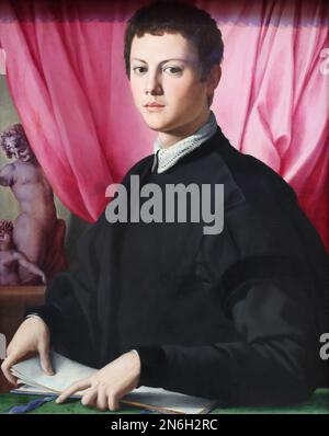 Portrait of a Young Man by Italian mannerist painter Agnolo Bronzino at the National Gallery, London, UK Stock Photo