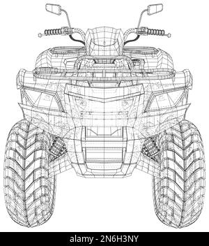 Front view 3d Sketch vector illustration, quad bike silhouette, ATV logo design on a white background Stock Vector