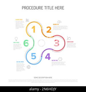 Minimalistic vector thick line six steps elements in spinner gadget tool shape template. Multipurpose infographic template with descriptions, icons, t Stock Vector