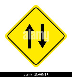 Two way traffic sign isolate on yellow background drawing by illustration Stock Photo