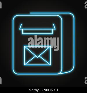 Neon square mailbox icon in line style. Post office box with envelope symbol. Vector illustration. Stock Vector