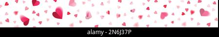 horizontal banner with confetti of falling hearts on a white background Stock Vector