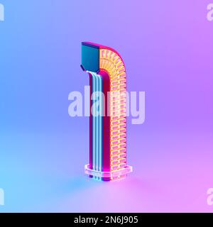 3D illustration, Number 1 one  over c neon lights on pink background. Cartoon creative design icon Stock Photo