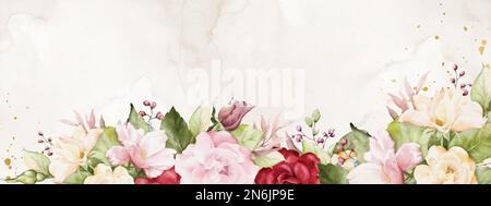 Abstract background design with colorful rose flowers bouquet on beige stains. Suitable for Valentine's Day decorations, banners, headers, wedding, ca Stock Vector