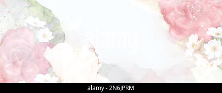 Gentle and light abstract background with watercolor roses and splash stains. suitable for banner background decoration, header, weddings, cards, or w Stock Vector
