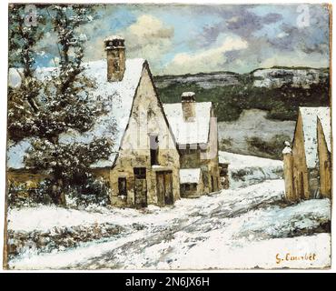 Gustave Courbet, Village Edge in Winter, landscape painting in oil on canvas, circa 1868 Stock Photo