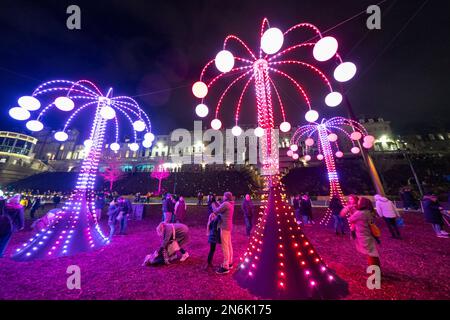 Views of illuminated art installations at 2023 Spectra Festival of Light Aberdeen, Scotland Stock Photo